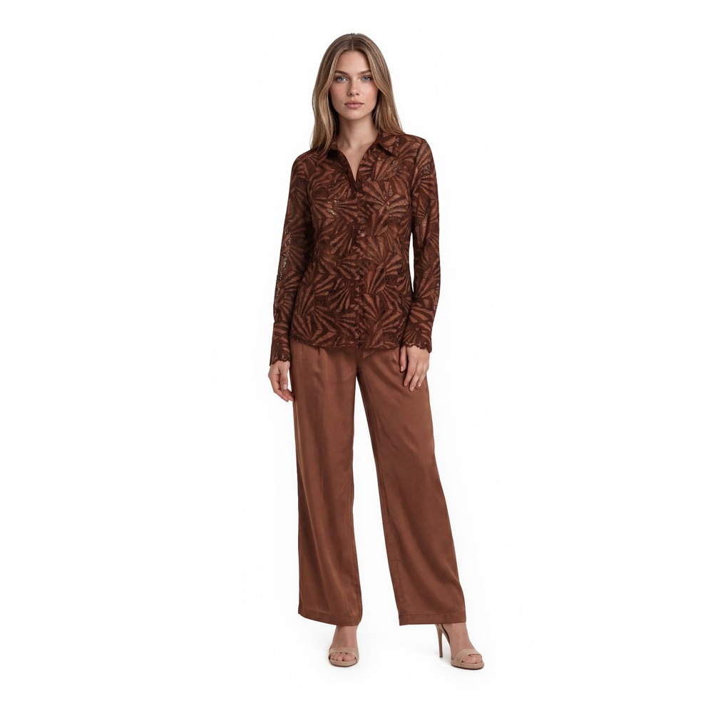 NWT Ramy Brook Evening Jumpsuit Women's Size 10 Brown Metallic Lace Wide Leg Tie